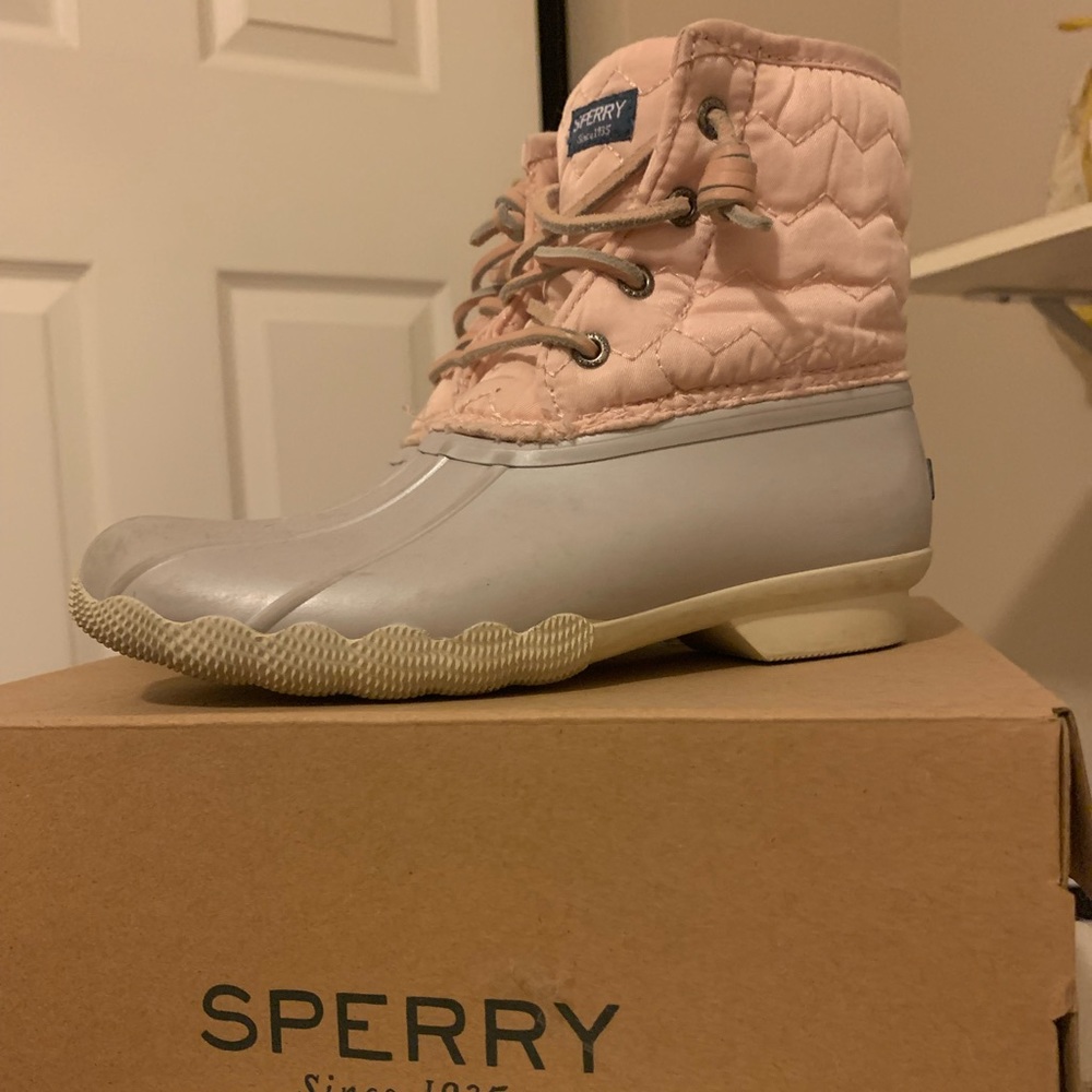 Pink and Silver Sperry Boots